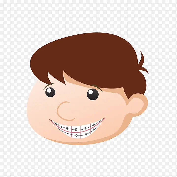 卡通带牙套的男孩微笑头像插画免