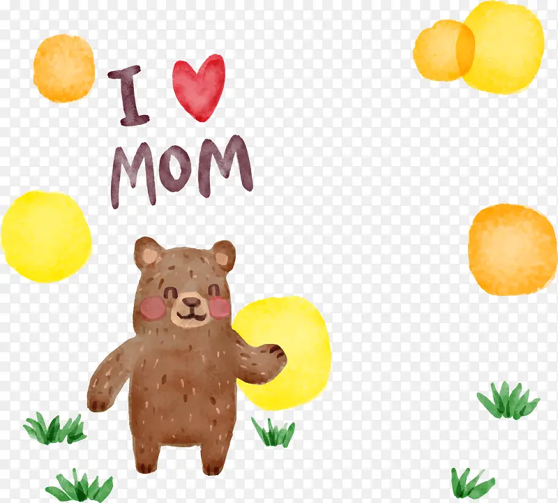 矢量图手绘爱妈妈的小棕熊