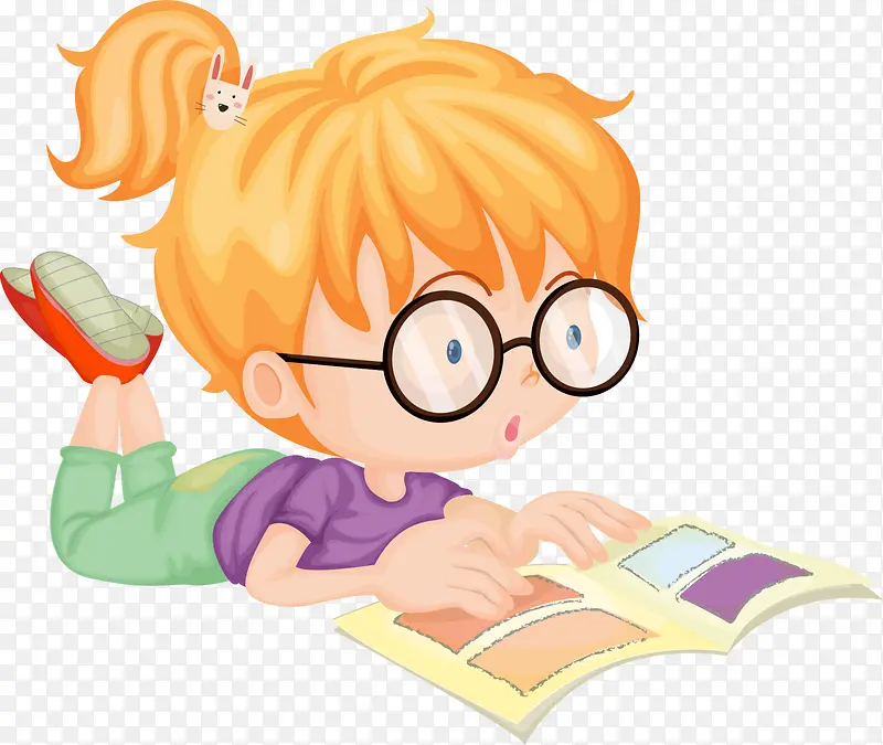 开学季趴着看书的小女孩