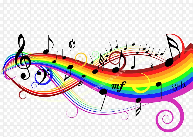 彩虹音符音乐线条素材矢量