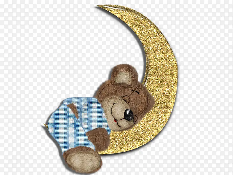 睡在月亮上穿着睡衣的小熊