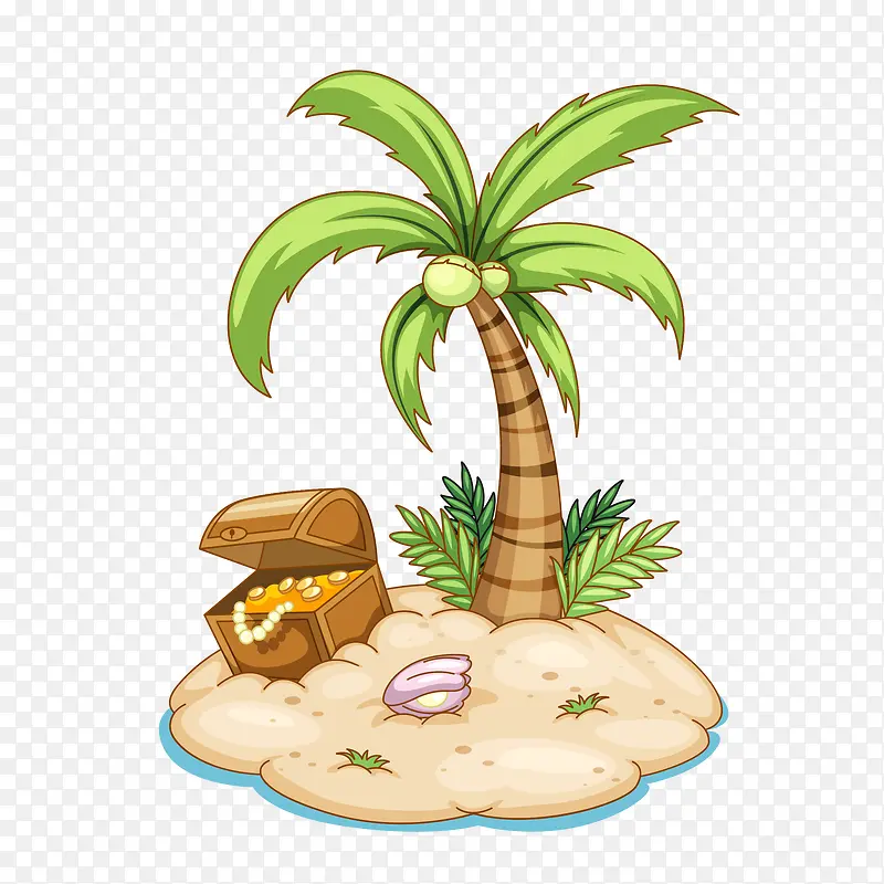 手绘矢量沙滩椰子树