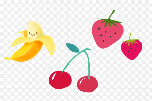 手绘香蕉樱桃与草莓