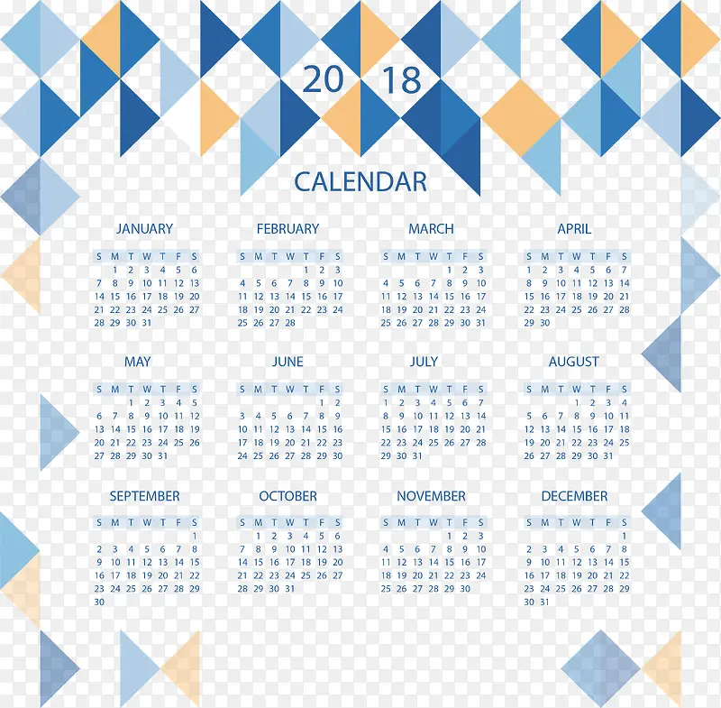 蓝色三角花纹日历