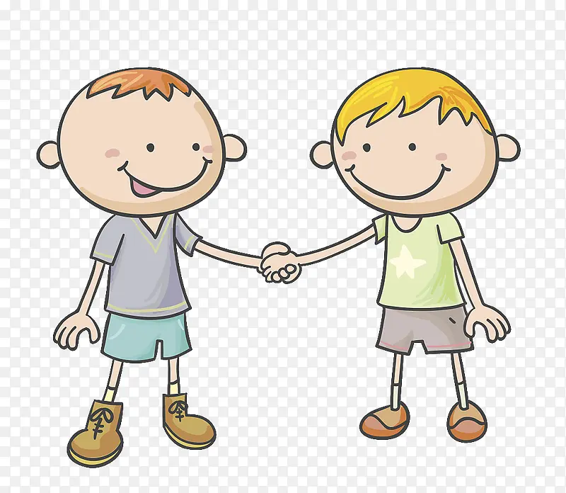 卡通小孩两人手握手
