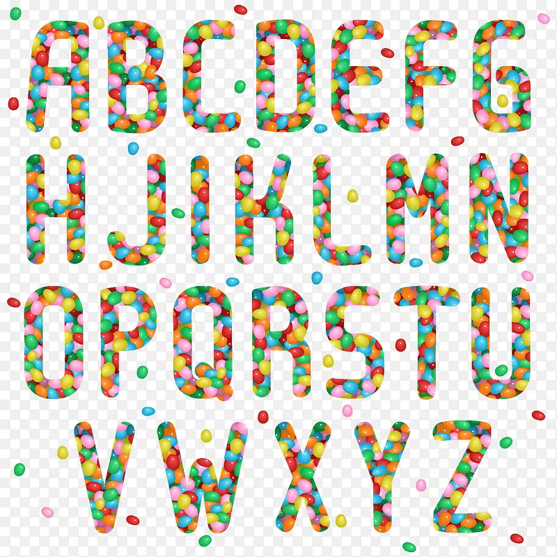 彩色果冻豆字母设计矢量素材