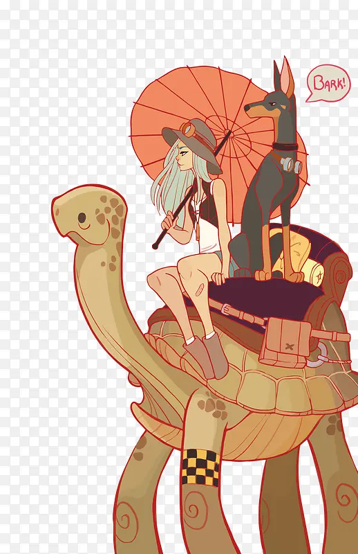 矢量坐乌龟的女孩