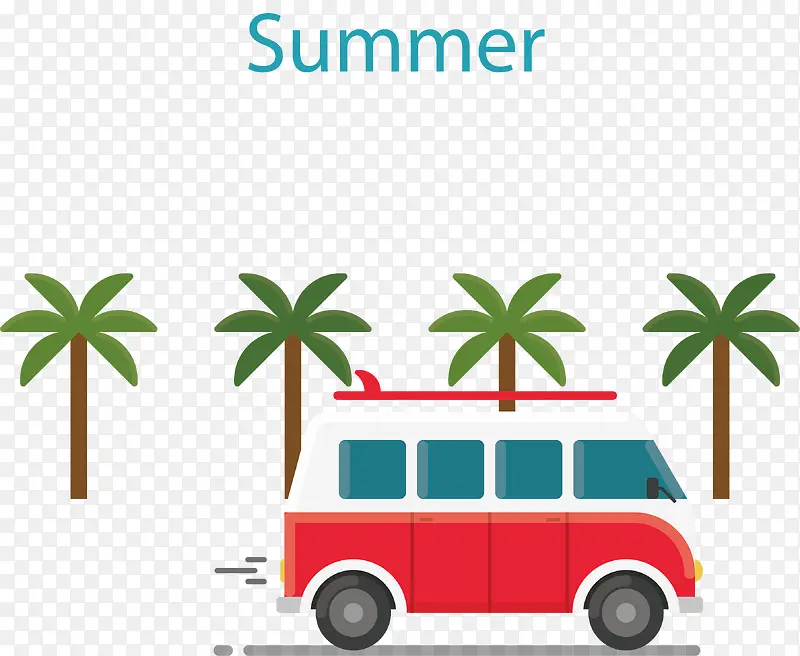 矢量手绘夏季椰子树救护车海报