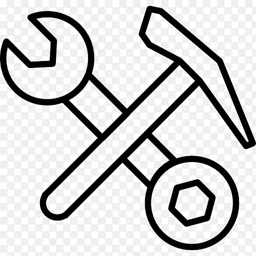 双扳手工具锤形成一个十字形轮廓图标