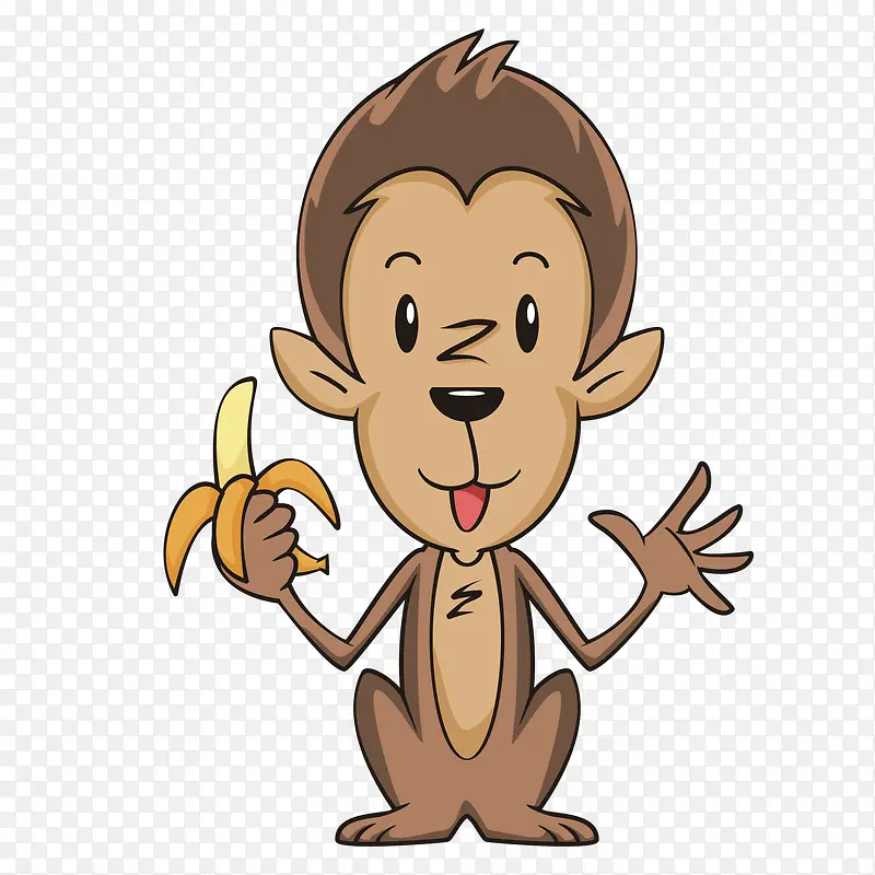 手绘卡通猴子吃香蕉