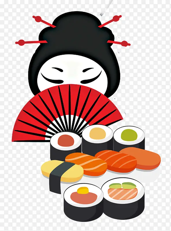 手绘日式料理美女和寿司