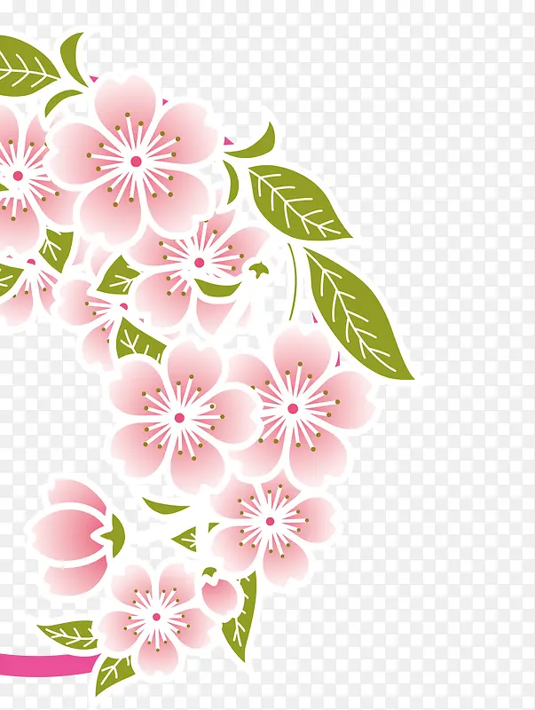 粉色小清新桃花半圆环装饰图案