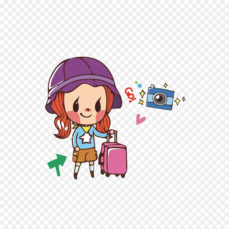 拉行李箱到处旅游的女孩