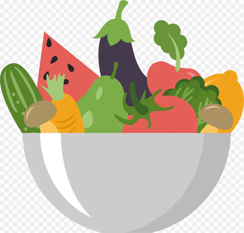 手绘大碗蔬菜水果图案