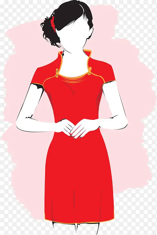 矢量人物装饰插图穿旗袍的女人