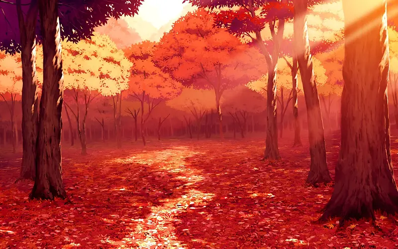红色的森林背景画面