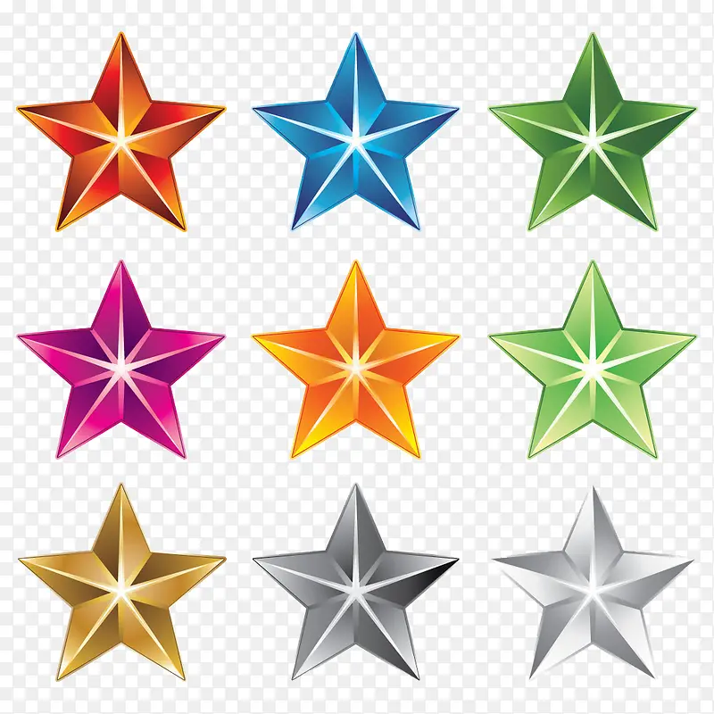 彩色立体五角星装饰素材