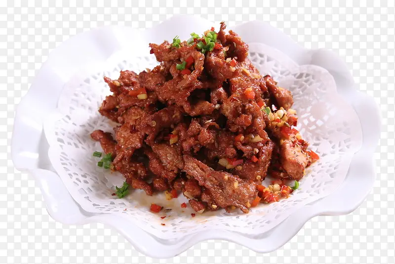 碟子里的香辣葱花孜然牛肉