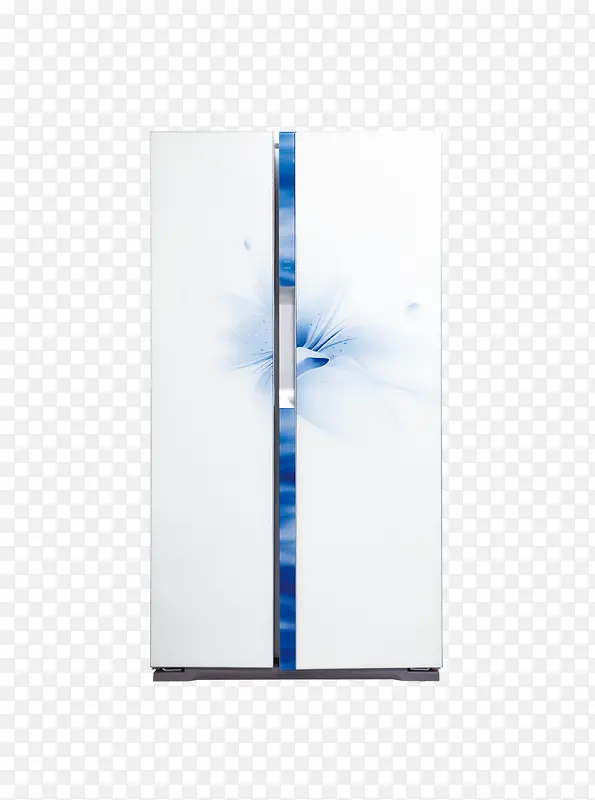 白色有蓝色图案的对开门冰箱