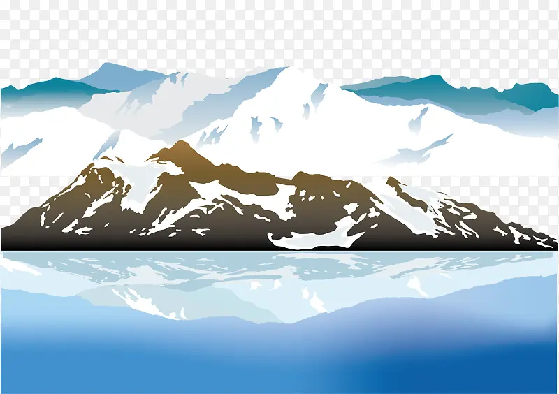 手绘扁平化山峰和湖泊矢量图