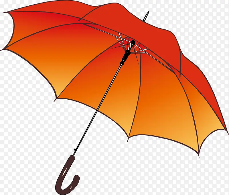 手绘插图撑开的橙色雨伞