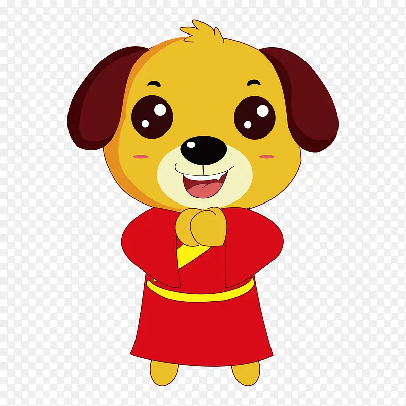 黄红色拜年的卡通狗