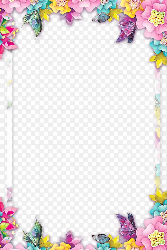 春季3D微立体彩色花朵装饰边框