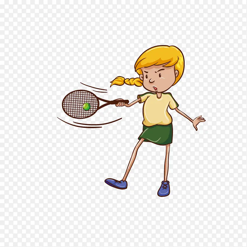 手绘卡通装饰打网球的女孩子海报