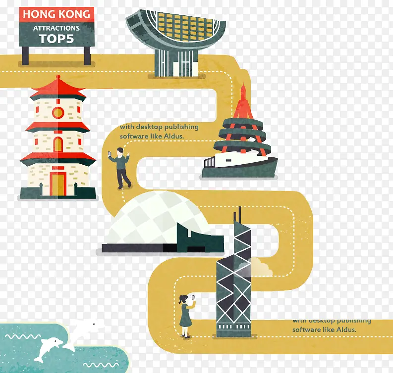 手绘香港建筑景点线路图