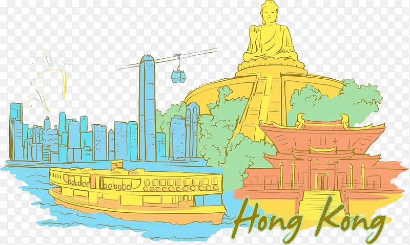 手绘涂鸦香港旅游景点