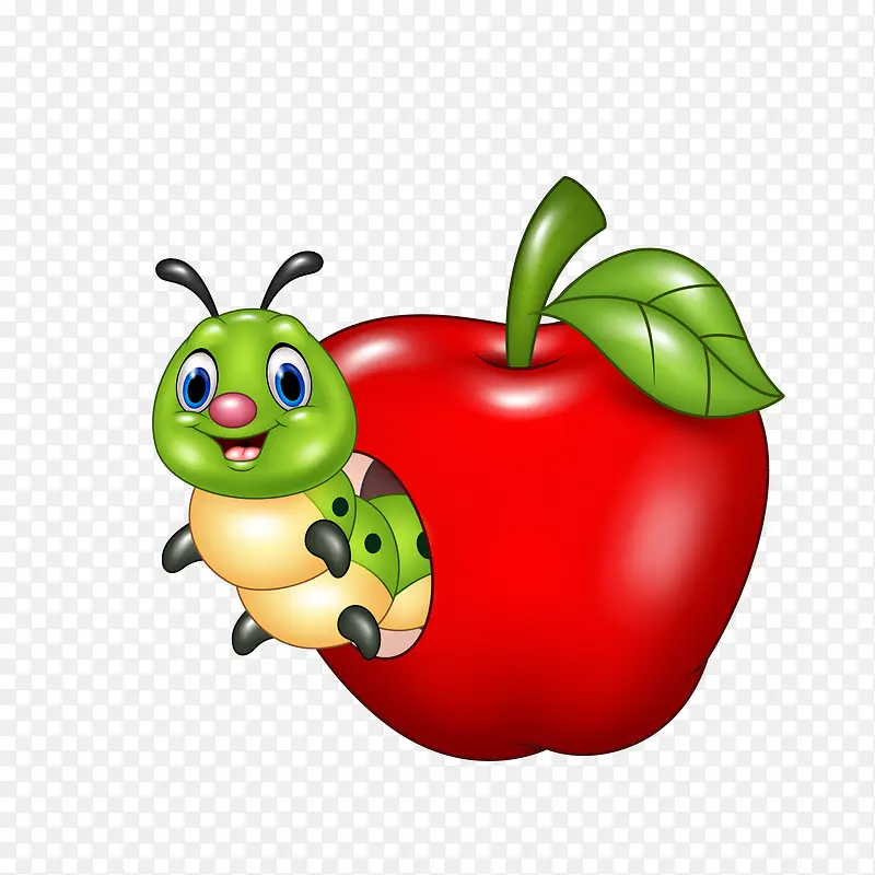 矢量手绘红色生虫苹果