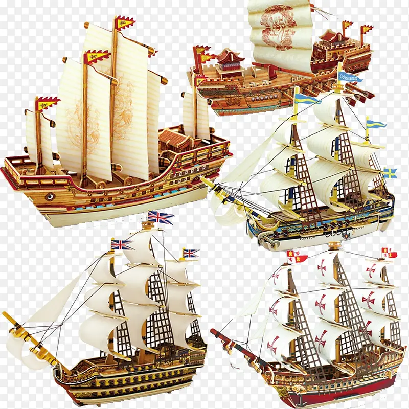 木质立体拼图玩具3d船模型