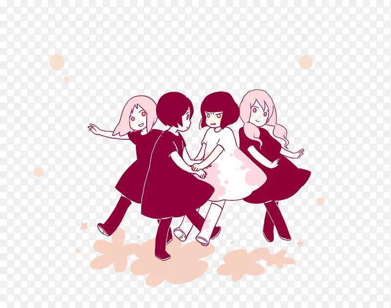 三个黑衣女孩与白衣女孩