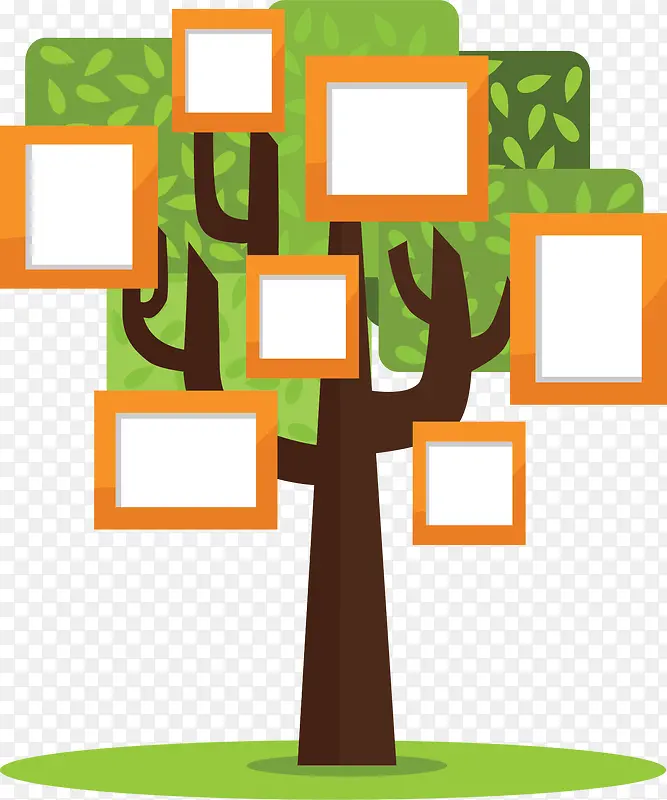 橘色相框家庭树照片墙