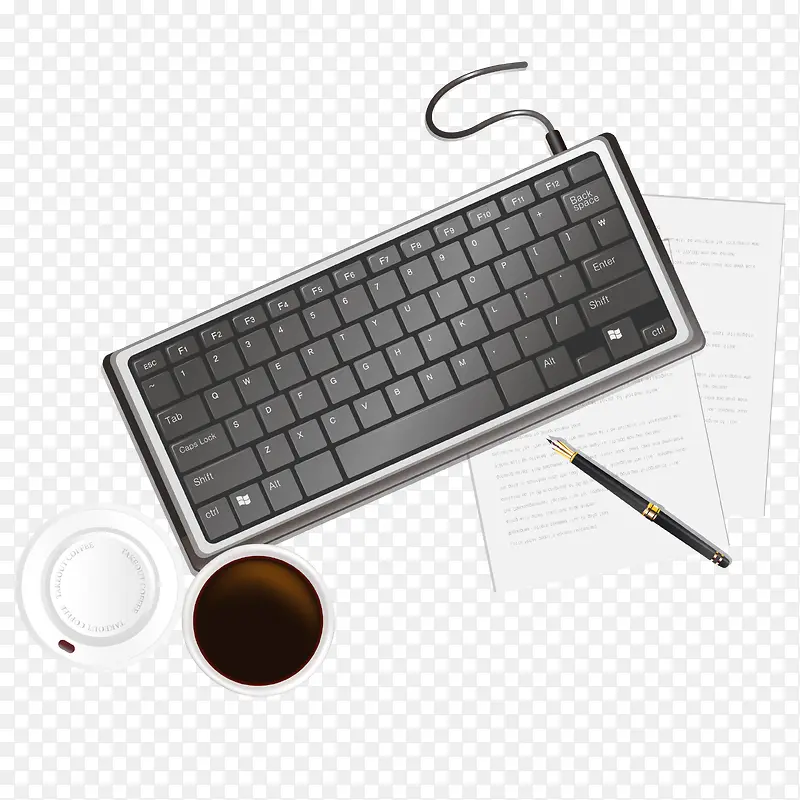 卡通黑色电脑键盘咖啡