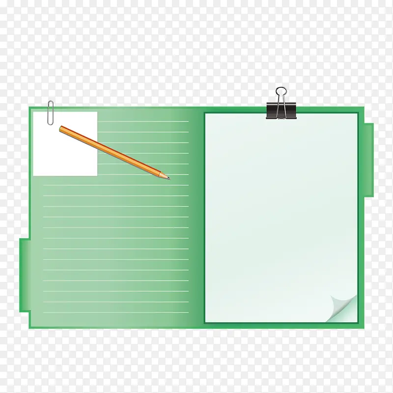 矢量绿色档案夹记录本记录纸