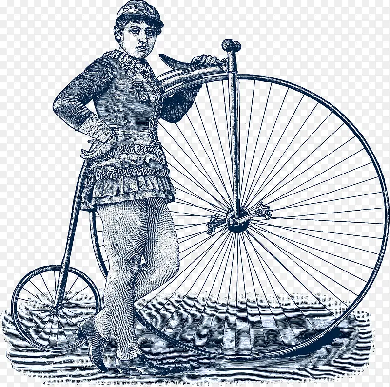 矢量图手绘早年代自行车