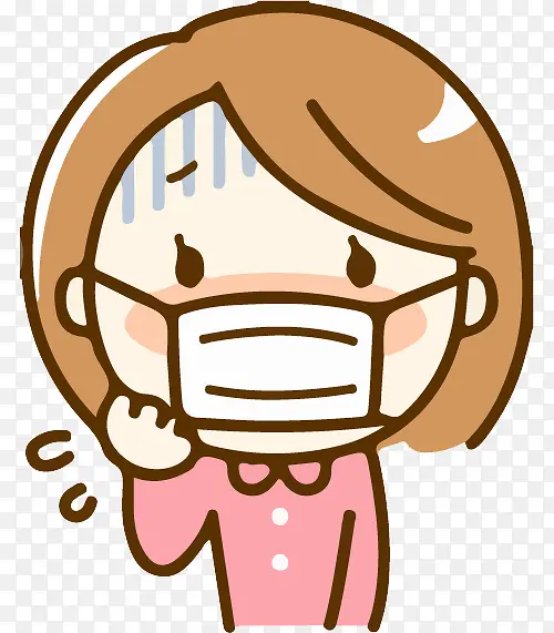 手绘卡通女孩咳嗽免抠