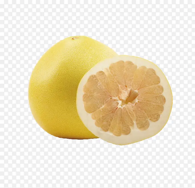 切开的黄色柚子横切面