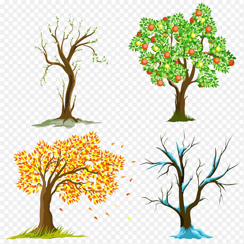 不同季节的卡通装饰树素材