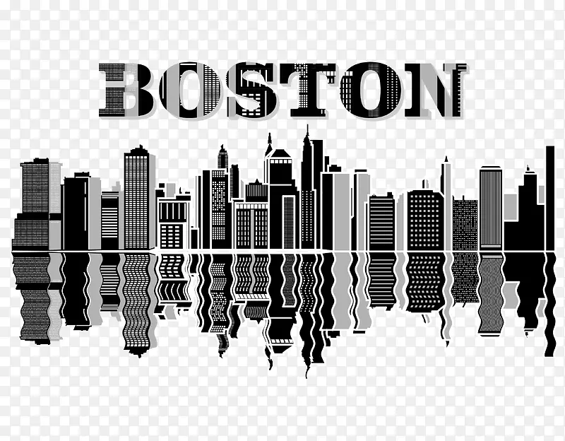 波士顿城市黑白装饰画素材库矢量