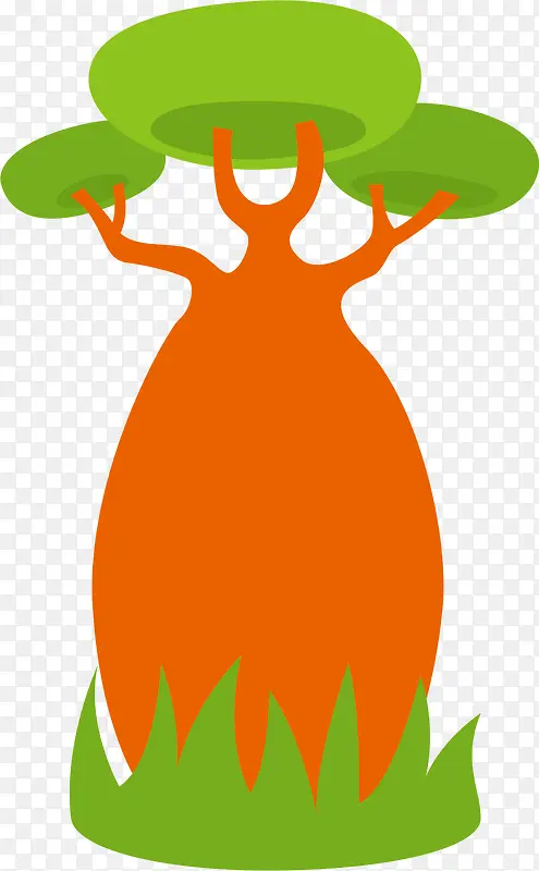 橘色树干矢量卡通树木