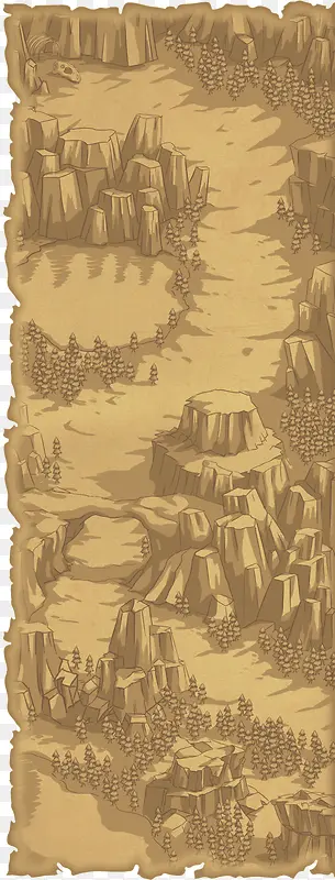 卡通岩石峡谷 松树林 png素材