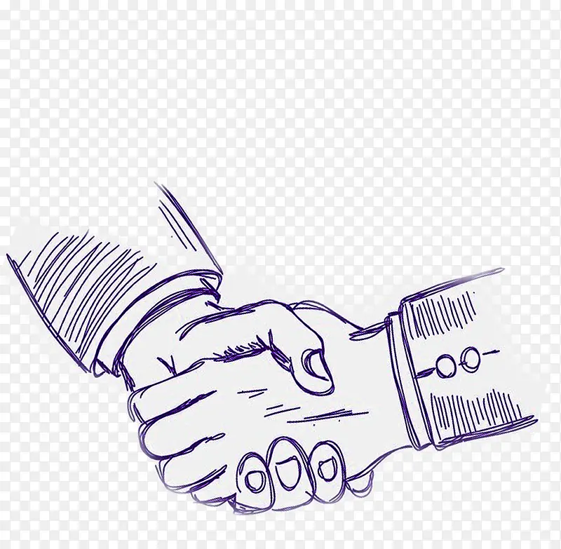 圆珠笔手绘插画两人握手
