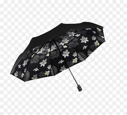 黑胶白花折叠伞
