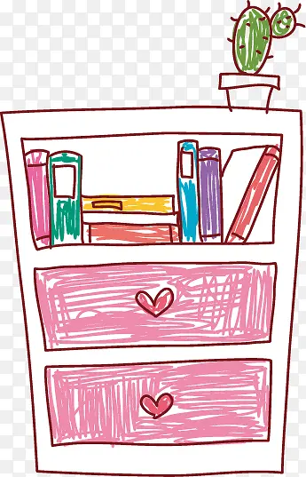 卡通手绘粉色书柜