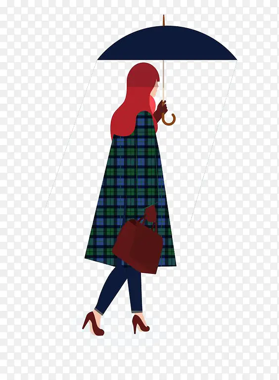 卡通打雨伞的女孩