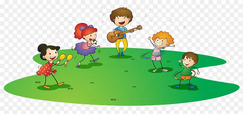 在草地上唱歌的一群孩子