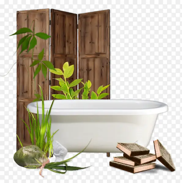 木质屏风浴缸
