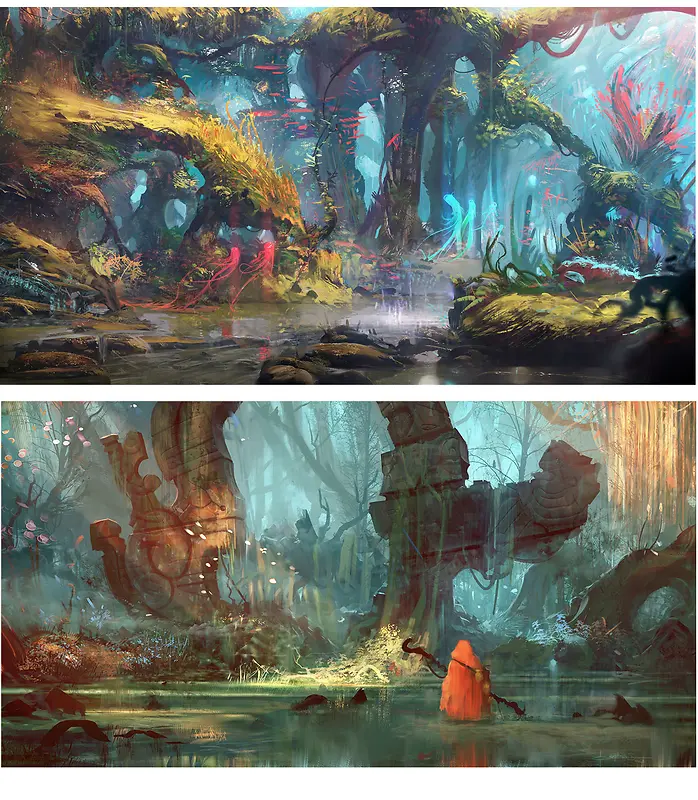 绚丽梦幻的森林插画PNG图片素材下载_图片编号yzeagkgq-免抠素材网